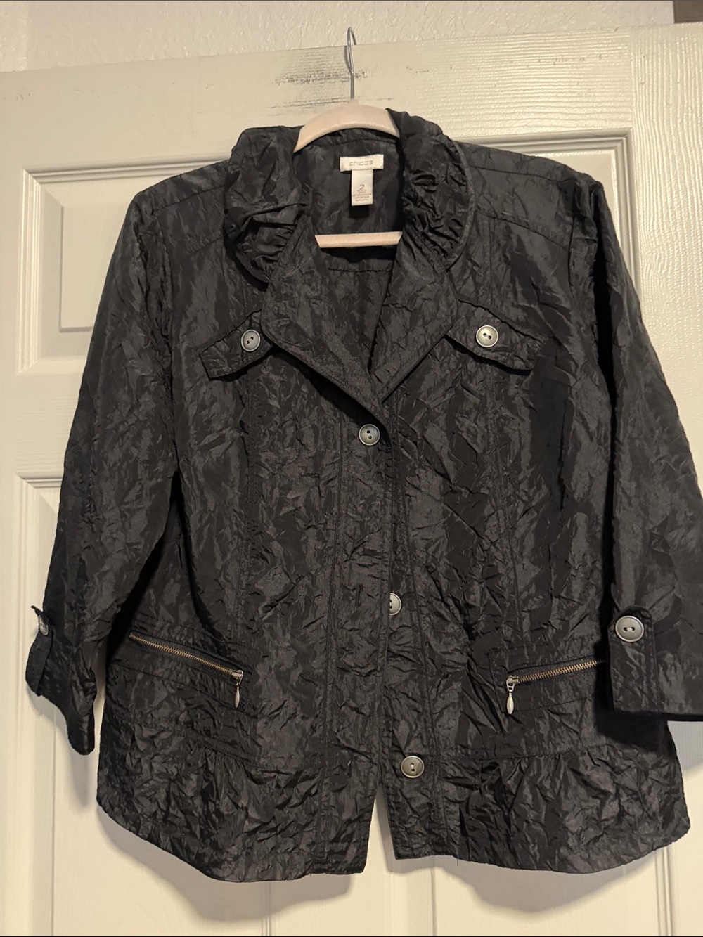 Chico's Black Textured Button-Front Utility Jacket